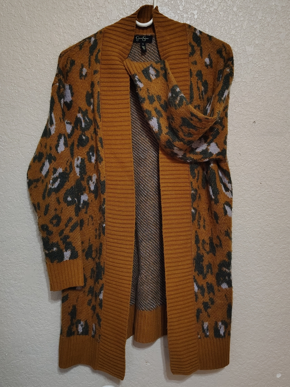 Jessica Simpson Mustard Leopard Open-Front Cardigan